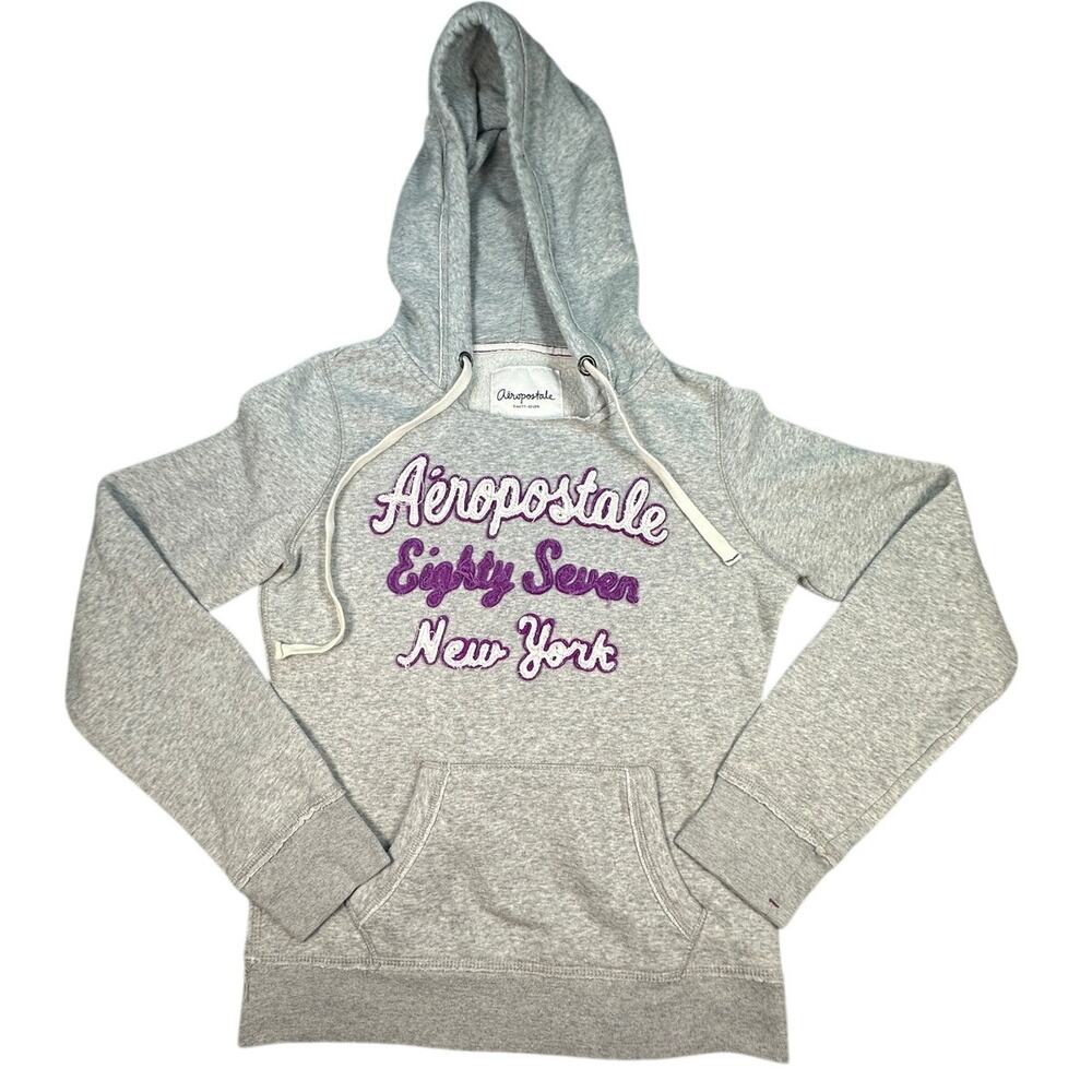 Aeropostale Hoodie Sweatshirt Heather Gray Embroidered Logo Y2k